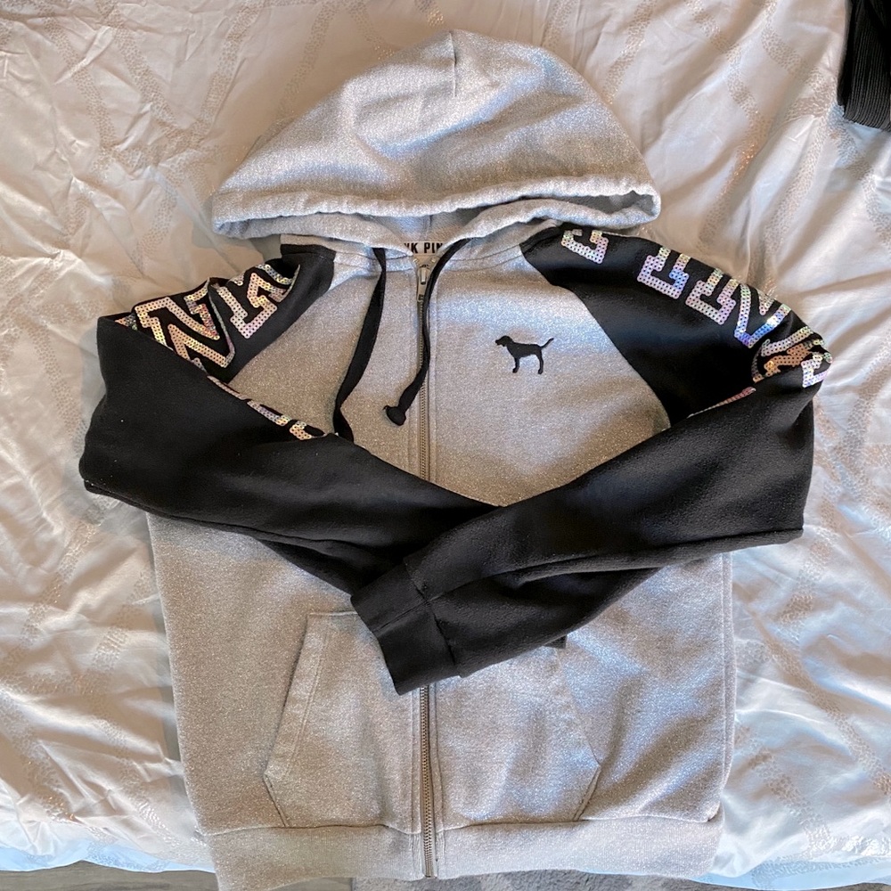 Shimmery gray and black PINK jacket with sequins